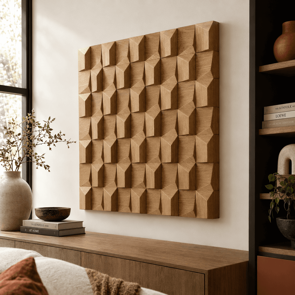 Product photograph of Natural Wood 3D Cube Wall Panel
