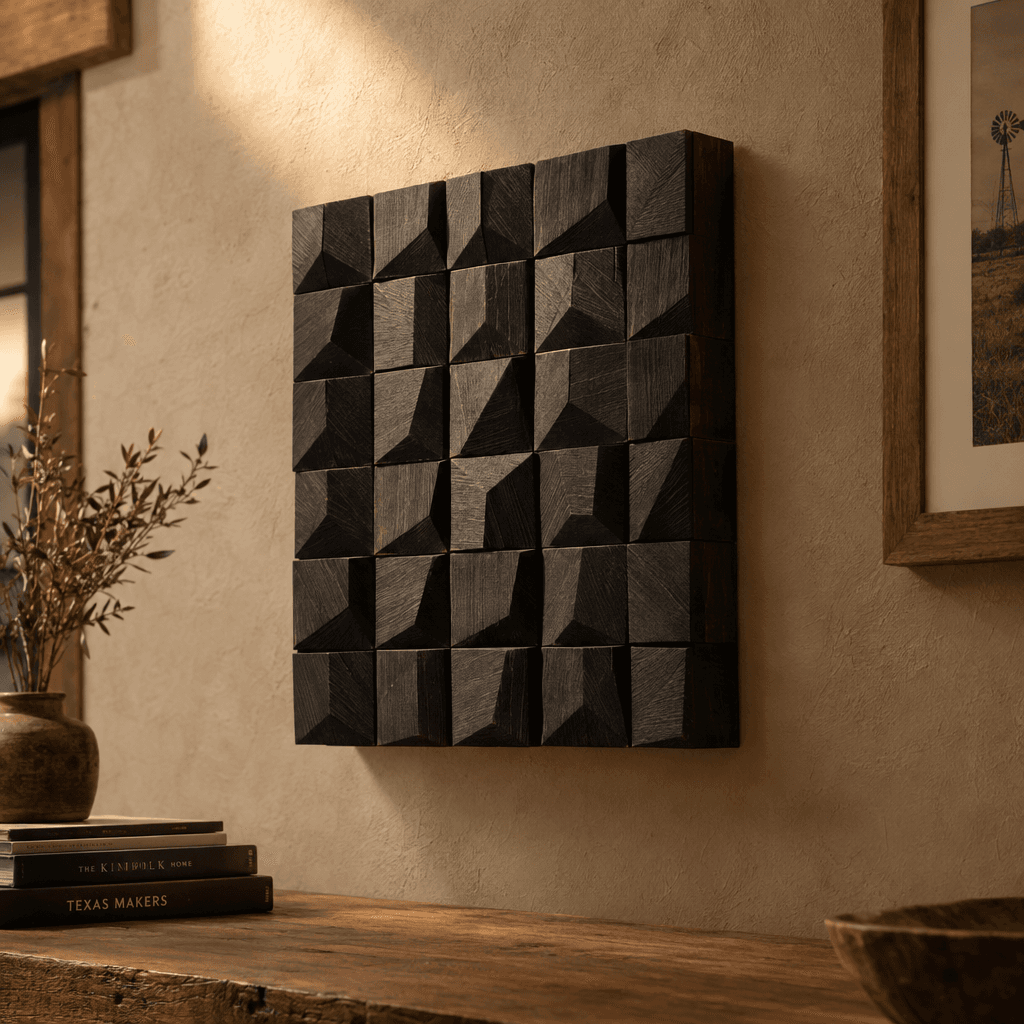 Product photograph of Black 3D Wood Cube Wall Art